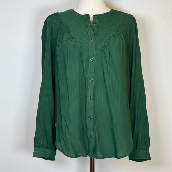 Maeve | Anthropologie Green Button-Up Lightweight Striped Blouse Women’s Size XS - Picture 1 of 11
